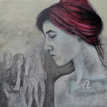 Painting titled "Charlotte Gainsbourg" by Yannick Civel, Original Artwork, Acrylic Mounted on Wood Stretcher frame