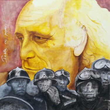 Schilderij getiteld "Léo Ferré" door Yannick Civel, Origineel Kunstwerk, Inkt Gemonteerd op Houten paneel