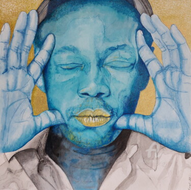 Painting titled "MC Solaar" by Yannick Civel, Original Artwork, Ink Mounted on Other rigid panel