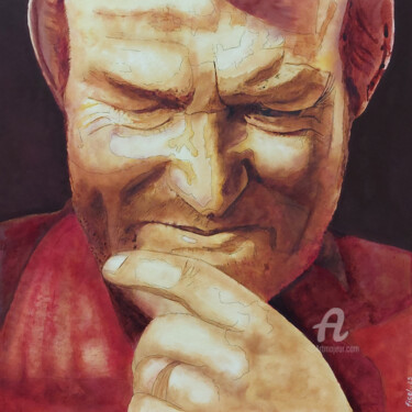 Картина под названием "Joe Cocker" - Yannick Civel, Подлинное произведение искусства, Чернила Установлен на Деревянная панель