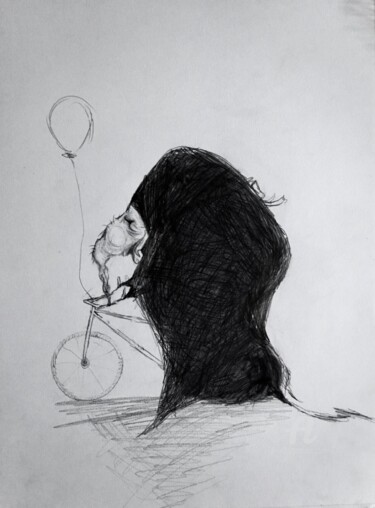 Dessin intitulée "Happy Edd’s bike" par Y. Eylül Doğan, Œuvre d'art originale, Fusain
