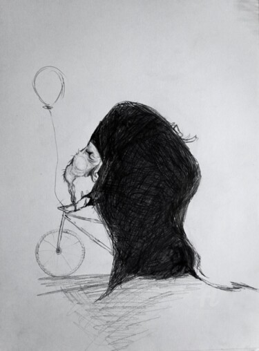 Drawing titled "Happy Edd’s bike" by Y. Eylül, Original Artwork, Charcoal