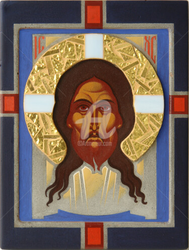 Ζωγραφική με τίτλο "The Holy Mandylion" από Yurii Hrechyn, Αυθεντικά έργα τέχνης, Ακρυλικό