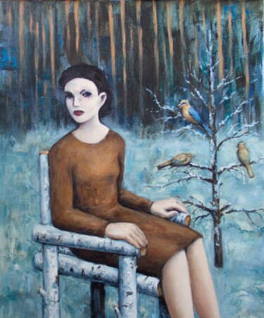 Painting titled "Rare birds" by Yuliya Kachan, Original Artwork, Oil Mounted on Wood Stretcher frame