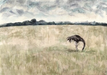 Painting titled "The crane" by Yuliya Kachan, Original Artwork, Watercolor