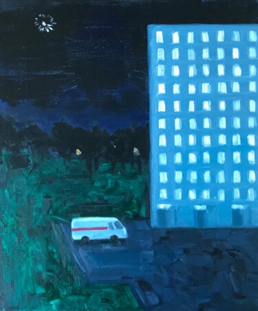 Картина под названием "Night hospital" - Yuliya Kachan, Подлинное произведение искусства, Масло Установлен на Деревянная рам…