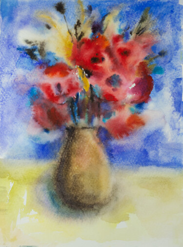 Schilderij getiteld "Bouquet of red popp…" door Yuliya Kachan, Origineel Kunstwerk, Aquarel