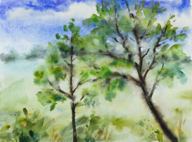 Peinture intitulée "Two trees" par Yuliya Kachan, Œuvre d'art originale, Aquarelle
