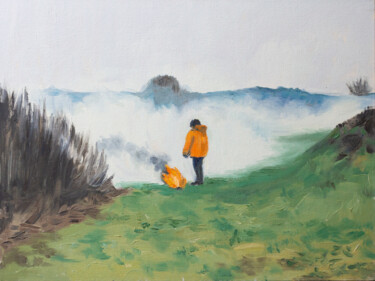Peinture intitulée "The smoke" par Yuliya Kachan, Œuvre d'art originale, Huile