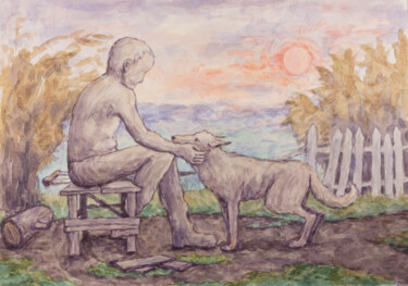Pittura intitolato "Faithful dog" da Yuliya Kachan, Opera d'arte originale, Acquarello
