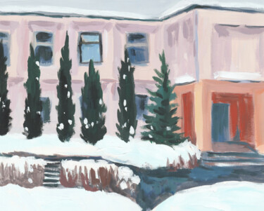 Peinture intitulée "Winter house" par Yuliya Kachan, Œuvre d'art originale, Tempera