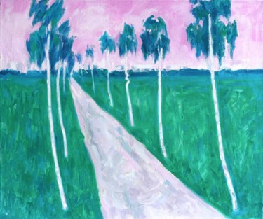 Pintura intitulada "Pink road" por Yuliya Kachan, Obras de arte originais, Óleo