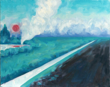 Painting titled "Field fire" by Yuliya Kachan, Original Artwork, Oil Mounted on Wood Stretcher frame