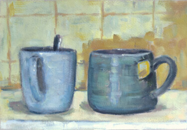 Malerei mit dem Titel "Two mugs" von Yuliya Kachan, Original-Kunstwerk, Öl