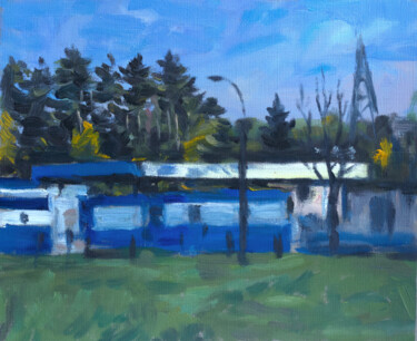 Painting titled "Gas station" by Yuliya Kachan, Original Artwork, Oil
