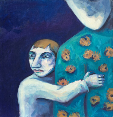 Painting titled "Little embrace" by Yuliya Kachan, Original Artwork, Oil Mounted on Other rigid panel