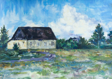 Pittura intitolato "House with white wi…" da Yuliya Kachan, Opera d'arte originale, Olio