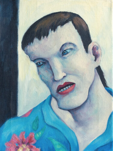 Schilderij getiteld "Sad woman" door Yuliya Kachan, Origineel Kunstwerk, Olie Gemonteerd op Frame voor houten brancard