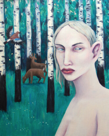 Painting titled "Rustle" by Yuliya Kachan, Original Artwork, Oil Mounted on Wood Stretcher frame