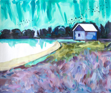 绘画 标题为“White pond” 由Yuliya Kachan, 原创艺术品, 油 安装在木质担架架上
