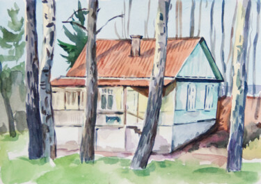 Malarstwo zatytułowany „Little house” autorstwa Yuliya Kachan, Oryginalna praca, Akwarela