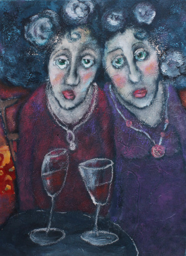 Painting titled "Un verre ou deux.." by Yvonne Morell, Original Artwork, Acrylic