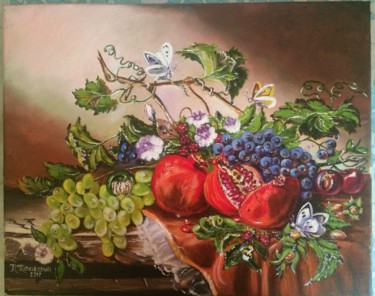 Peinture intitulée "Натюрморт с граната…" par Marina Mchedlishvili, Œuvre d'art originale, Huile