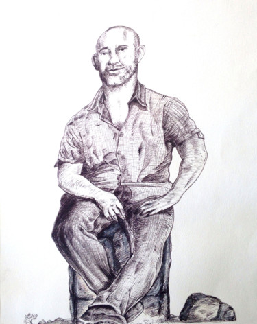 Drawing titled "L’israélien" by Yaacov Ye'Hezkel Corda, Original Artwork, Ballpoint pen