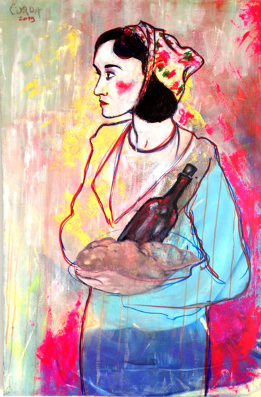 Painting titled "la-femme-du-septièm…" by Yaacov Ye'Hezkel Corda, Original Artwork, Acrylic