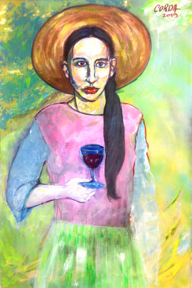 Peinture intitulée "Le verre de vin de…" par Yaacov Ye'Hezkel Corda, Œuvre d'art originale, Acrylique