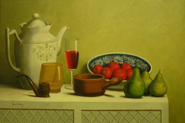 Painting titled "still life / pear" by Yacov Gabay, Original Artwork, Oil