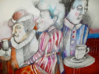 Dibujo titulada "Gente en el zócalo" por Yael Mancilla, Obra de arte original