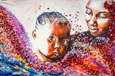 Peinture intitulée "Mère et Fille" par Yaël Moon, Œuvre d'art originale, Acrylique