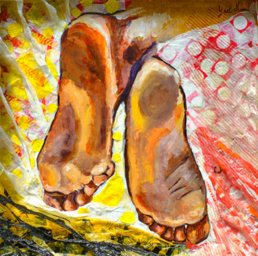 Painting titled "Des Pieds Plastique…" by Yaël Moon, Original Artwork, Acrylic Mounted on Wood Panel