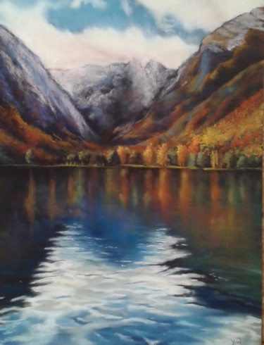 Painting titled "Pastel "Lac de biau…" by Yaël En Couleurs, Original Artwork, Pastel