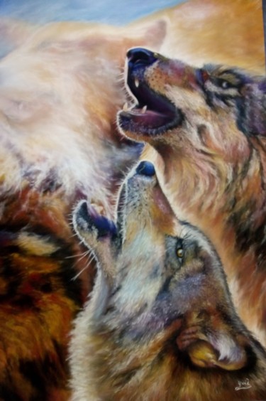 Drawing titled "la-meute-loup-paste…" by Yaël En Couleurs, Original Artwork, Pastel