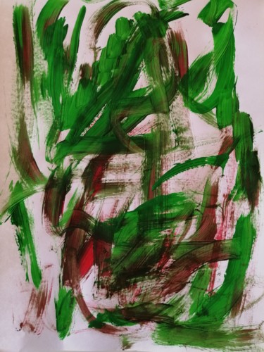 Painting titled "Red and Green Abstr…" by Yağmur Turan, Original Artwork, Acrylic