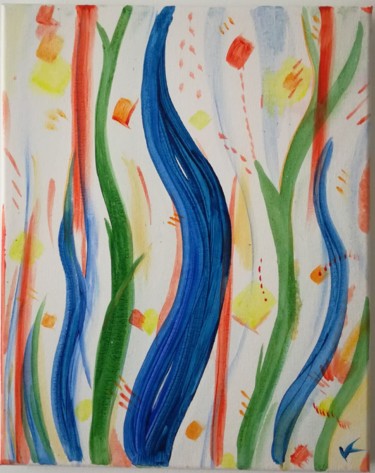 Malerei mit dem Titel "Lianes bleues" von Mademoiselllef, Original-Kunstwerk, Acryl