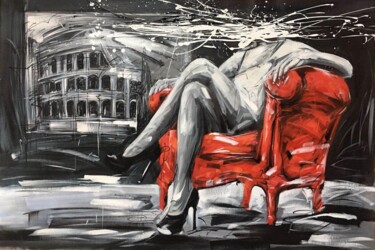 Painting titled "Red chair 001" by Yakir Zendo, Original Artwork, Oil