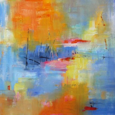 Painting titled "Abstract 002" by Yakir Zendo, Original Artwork, Oil Mounted on Wood Stretcher frame