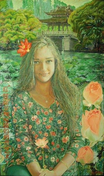 Peinture intitulée "Red lotus (Красный…" par Andrei Gergelezhiu, Œuvre d'art originale, Huile