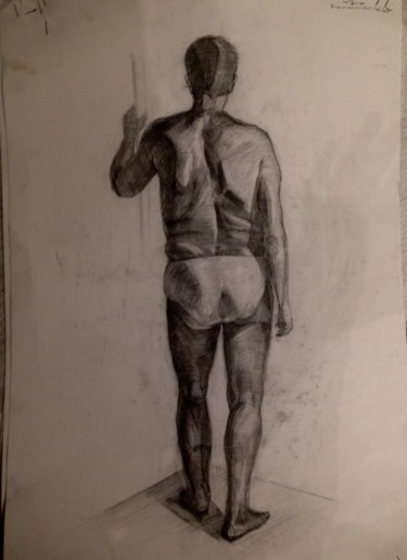 Картина под названием "фигура человека вид…" - Aleksandr Yakobyuk, Подлинное произведение искусства, Карандаш