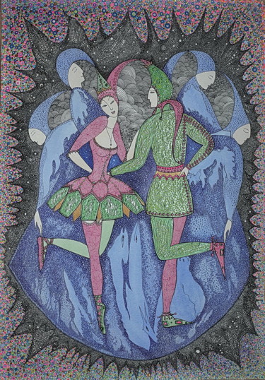 Картина под названием "The danсe of the sl…" - Svitlana Yatsenko, Подлинное произведение искусства, Акварель