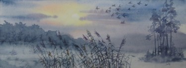 Drawing titled "Misty Dawn" by Olga Yakubouskaya, Original Artwork