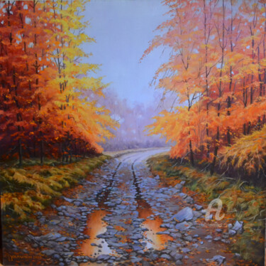 Картина под названием "Красная осень" - Игорь Якунин, Подлинное произведение искусства, Масло