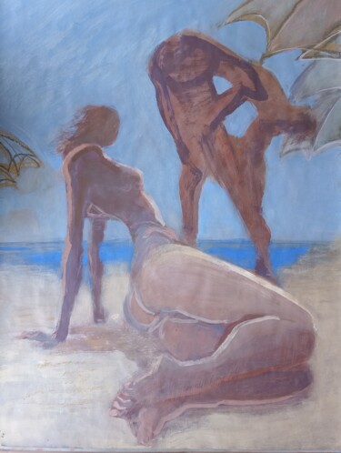 Painting titled "plage" by Yakzan Atassi, Original Artwork, Acrylic