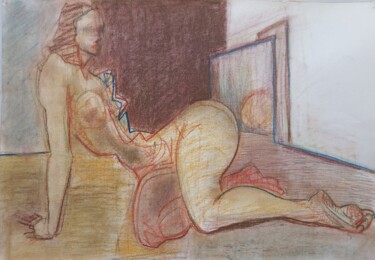 Peinture intitulée "nu- Miroir- 2" par Yakzan Atassi, Œuvre d'art originale, Pastel
