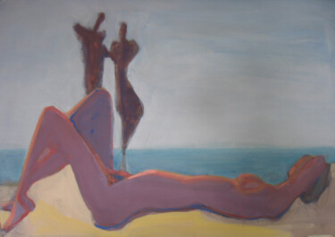 Painting titled "Sur La Plage- 6" by Yakzan Atassi, Original Artwork, Acrylic