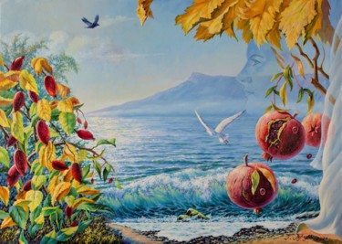Painting titled "Indian summer dream" by Georgii Tril, Original Artwork, Oil Mounted on Wood Stretcher frame