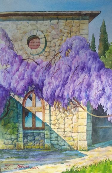 Painting titled "Old window" by Georgii Tril, Original Artwork, Watercolor